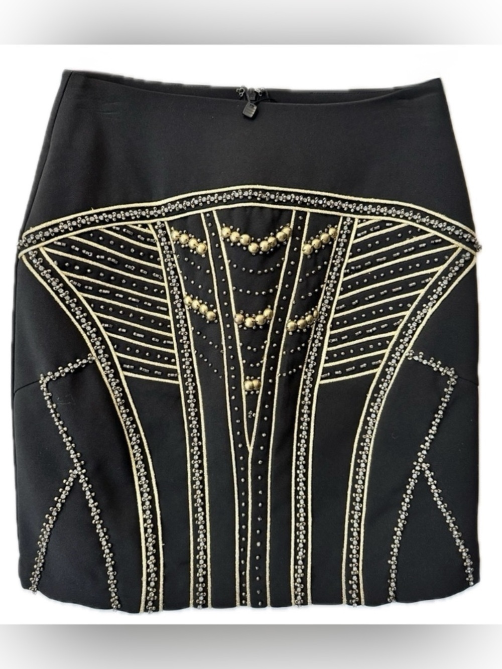 Black Gold Beaded Studded Mini Skirt Embellished Statement Party Skirt Small NWT